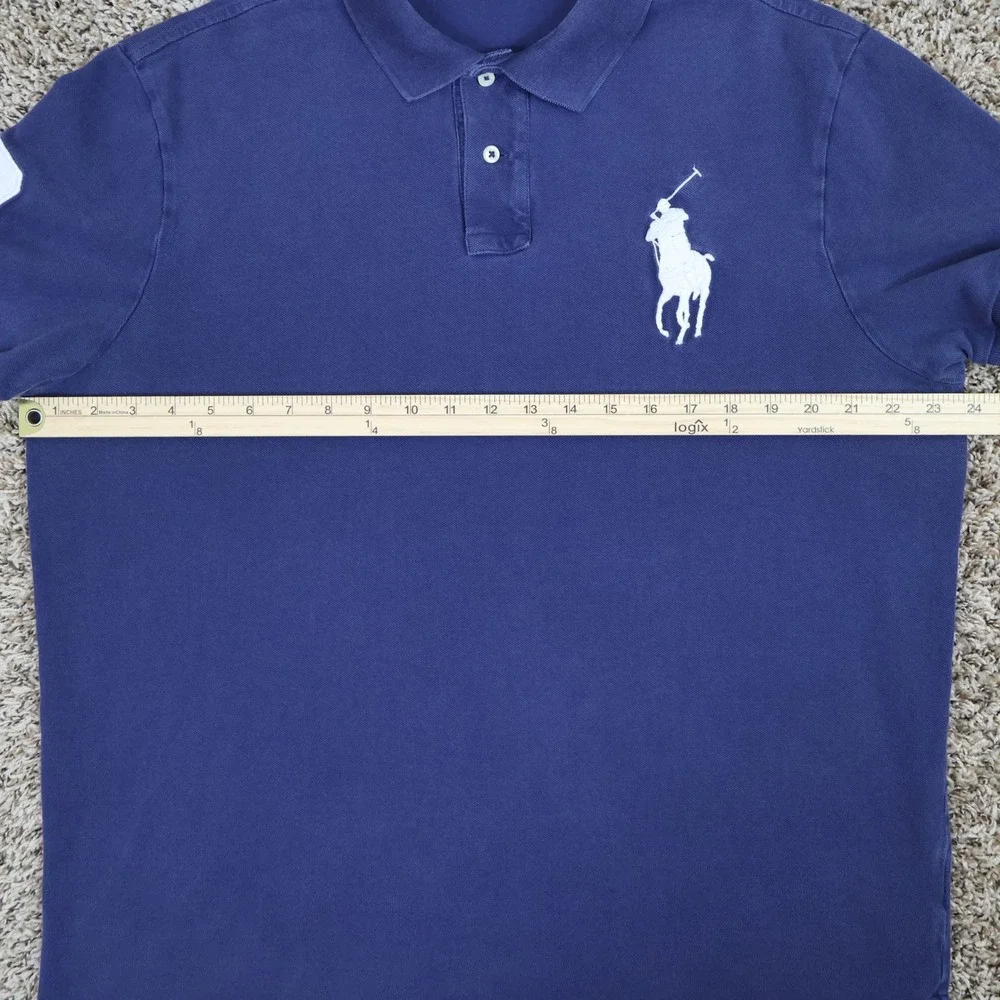 Polo Ralph Lauren Big Pony Custom Slim Fit Polo XL Navy Blue Cotton Mesh 3 Patch